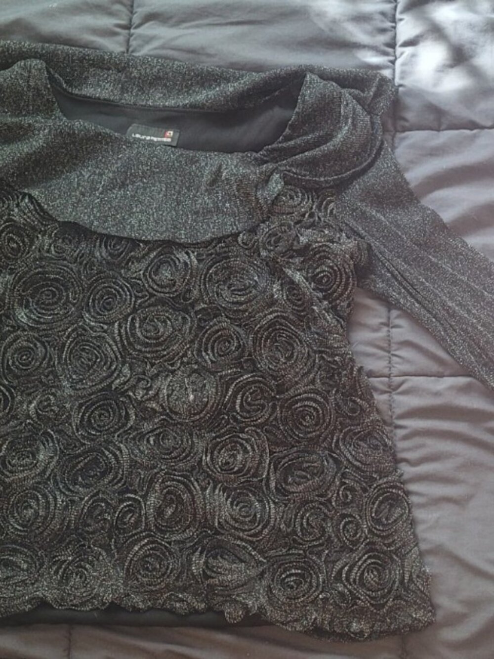 Laura Petites Black Metallic Swirl Long Sleeve Top XL